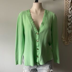 Talbots Pistachio Green Ribbed Knit Button Down Cardigan Sweater Cotton Blend